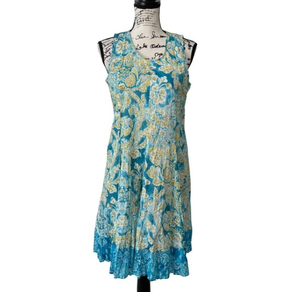 Cino Sleeveless Floral A-Line Mini Dress Cotton Blue Womens Size XXS - Picture 1 of 8